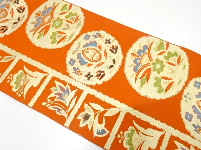 JAPANESE KIMONO / ANTIQUE NAGOYA OBI / WOVEN FLORAL SARASA